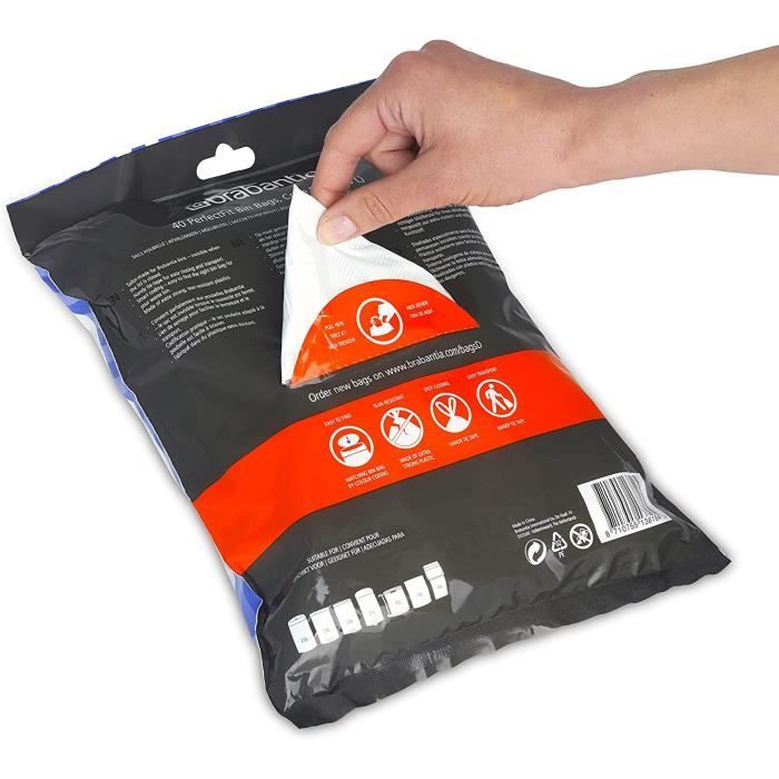 Sacs Poubelle PerfectFit Code L (40L/45L) Ultra Résistants Avec Poignées Coulissantes - Lot De 40