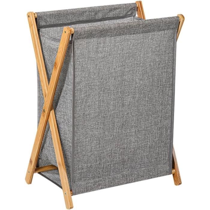 WELLENBORG Panier A Linge Sale En Tissu Gris 82L - Panier Corbeille A Linge Pliable à Poignée - Panier à Linge Sale Pliable - Sac Paniere A Linge Sale Pliable - Panière