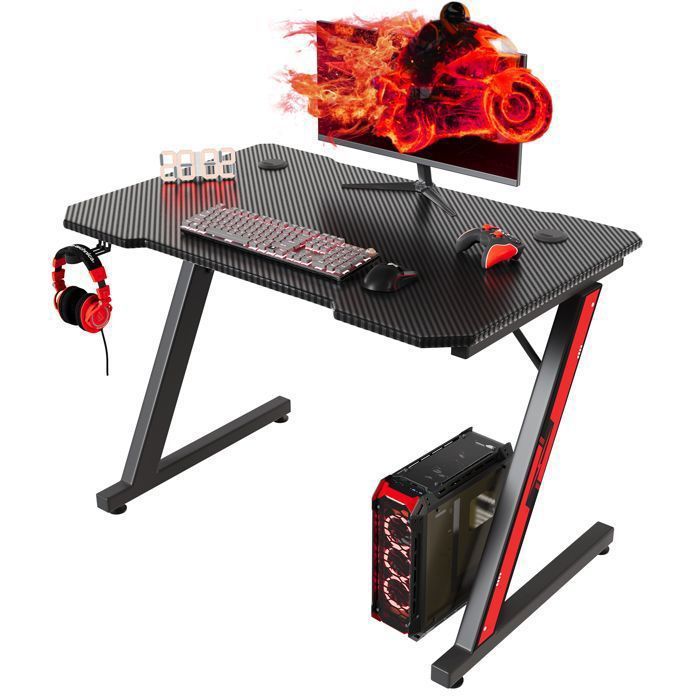 Homall Bureau Gaming 180 cm Bureau Gamer Table d'ordinateur Ergonomique pour PC avec Porte-golebet et Porte-Casque en Forme de T (Noir, 180 x 60 cm