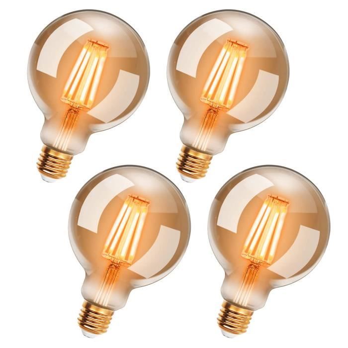 Lot de 4 Ampoules LED Edison Vintage G95 E27 6W Blanc Chaud 2200K Ampoule Rétro à Filament Non-Dimmable