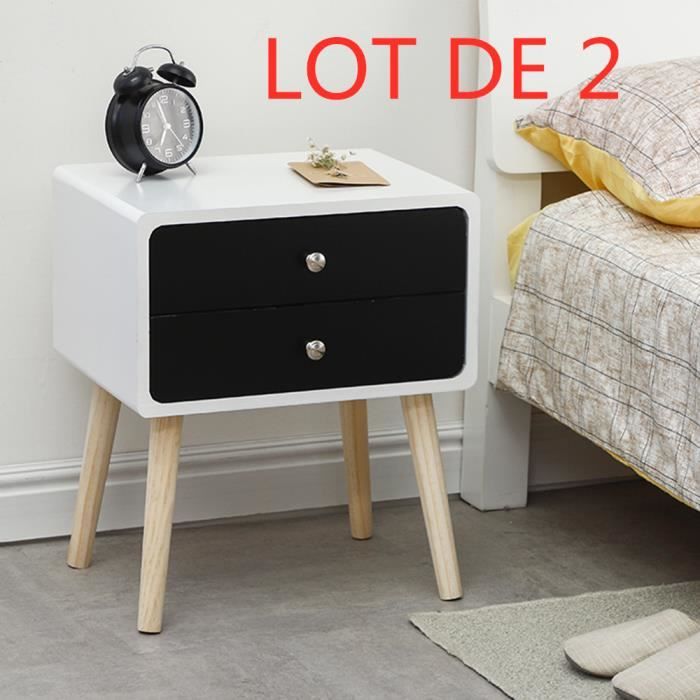 Miss Lot De 2 Table De Nuit Table De Chevet 2 Tiroirs Hauteur 50