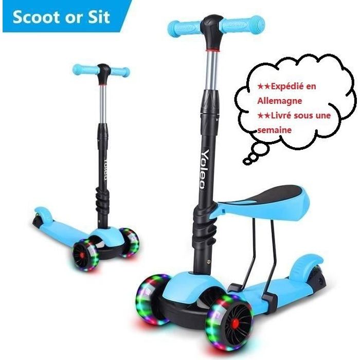Yoleo 3 En 1 Trottinette Scooter Enfants Avec Siege Amovible Roues A Led Hauteur Reglable 65cm A 77cm Cadeau Jouet Enfant De 2 Ans A Cdiscount Auto