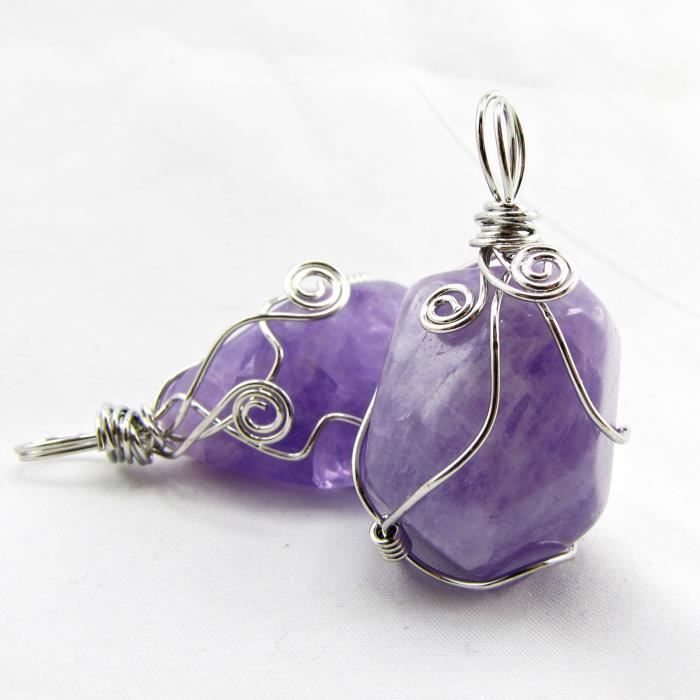 Pendentif Améthyste Avec Anneaux Métal - Bijou Occasion