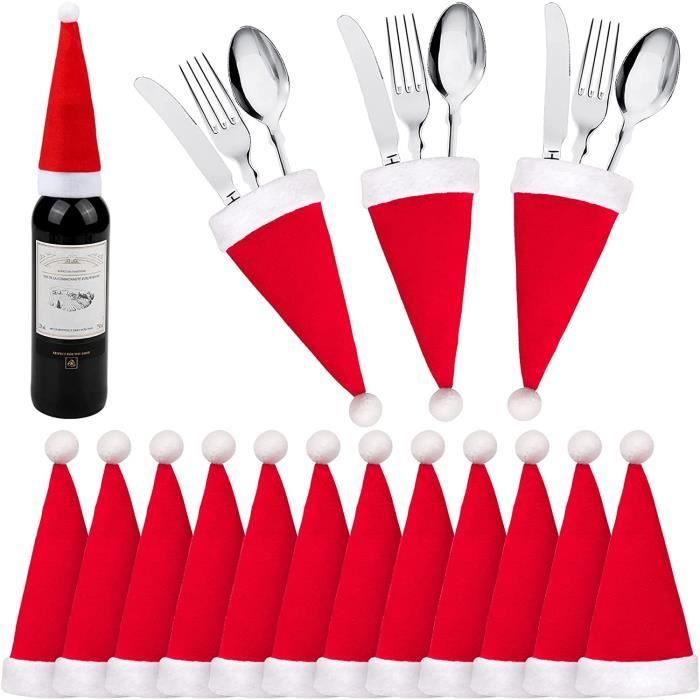 Sacs à Couverts Père Noël En Feutre - Lot De 6 - Décoration Table De Noël Rouge - 16x11cm