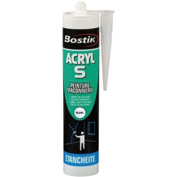 Mastic Acrylique d'Etanchéité BOSTIK ACRYL S Joints & Fissures -  Intérieur/Extérieur - Peut Être Peint - Blanc - Cartouche 310 ml -  Cdiscount Bricolage