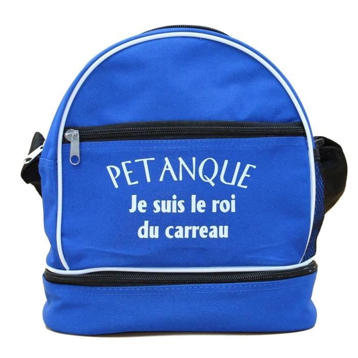Sac bandoulière - Je suis le roi du carreau - Bleu - 3 boules de pétanque - Réglable - Polyester 600D