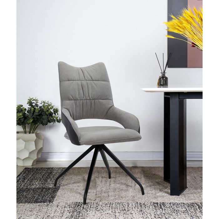 Lot de 2 chaises rotatives en tissu gris clair et pieds métal - MELOW Meubletmoi Lot de 2 chaises rotatives en tissu gris clair et pieds métal - MELOW Meubletmoi