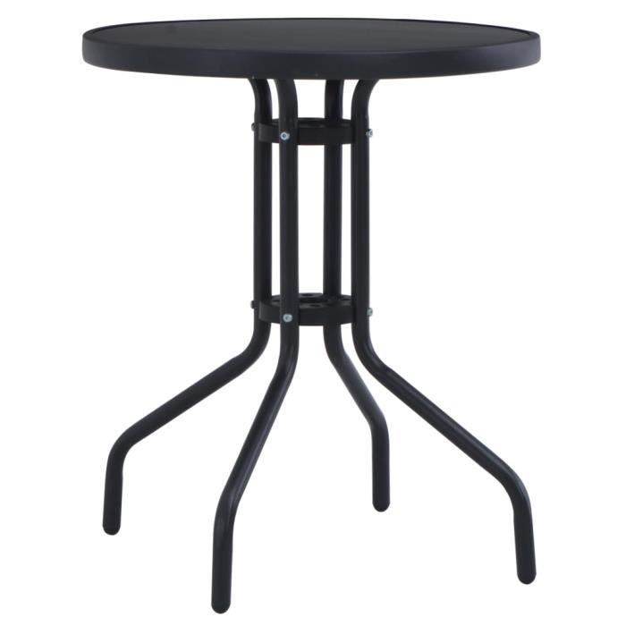 table de jardin ronde style scandinave - super moderne - noir - acier enduit de poudre et verre imprimé en soie