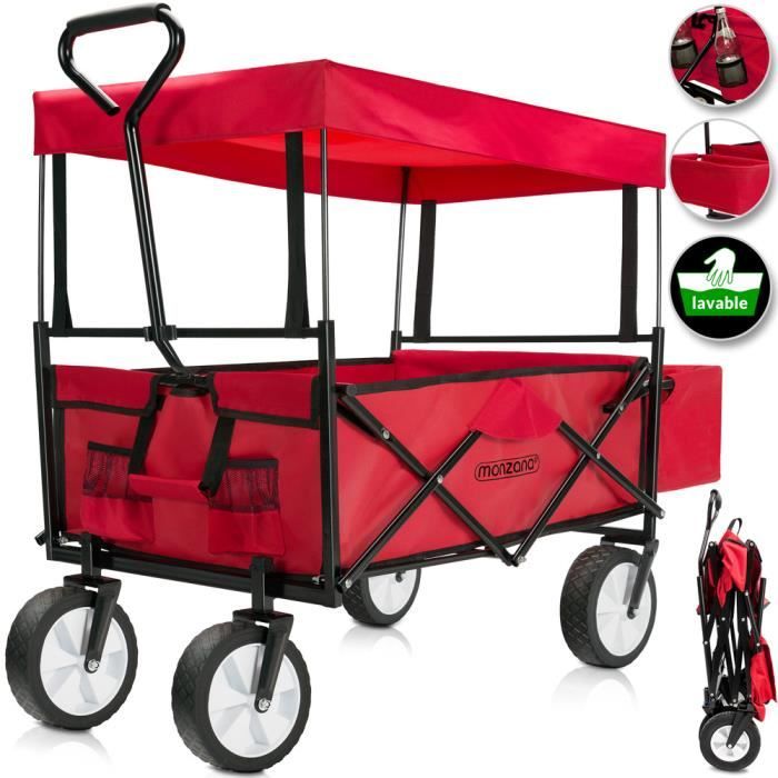Chariot De Transport Pliable 100L Avec Toit - Chariot Jardin Tout Terrain 100kg Poignée Réglable Oxford 600D