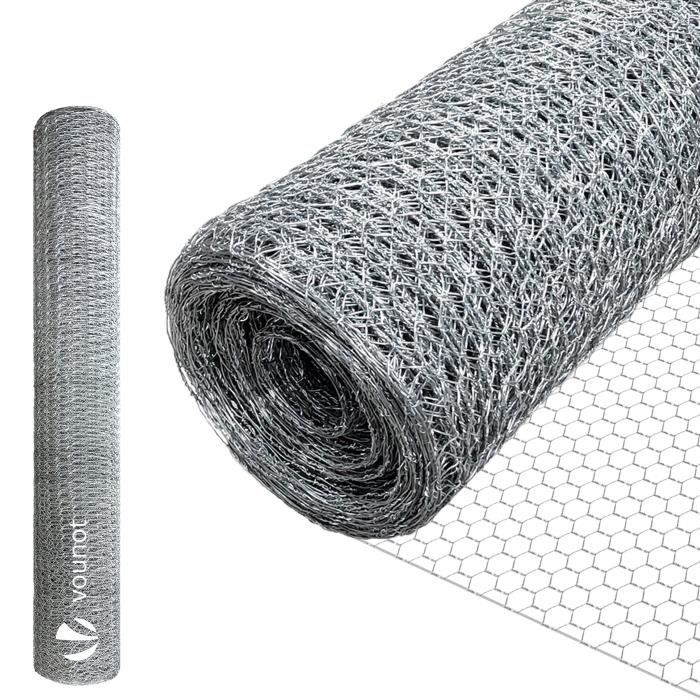 VOUNOT® Grillage à poule - Acier galvanisé - Maille 13mm - 1x25M - Filet de clôture pour poulailler