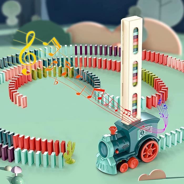 Comparer les prix de Train Electrique Enfant - DOMINO - Ensemble de Jouets - 60 pièces - Train à Pose Domino avec Son