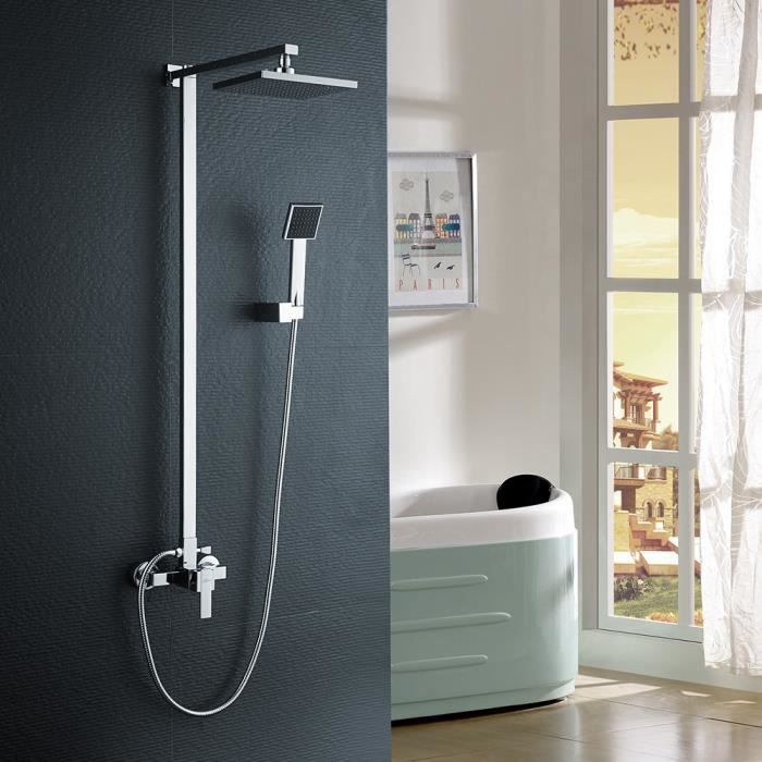 Auralum Set de douche en bronze avec mitigeur de douche et douchette de douche style rétro avec hauteur réglable 120 cm 