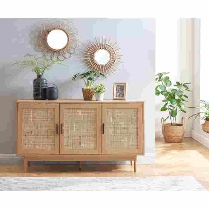 Buffet AMANA effet chêne et cannage rotin 130cm - Bois