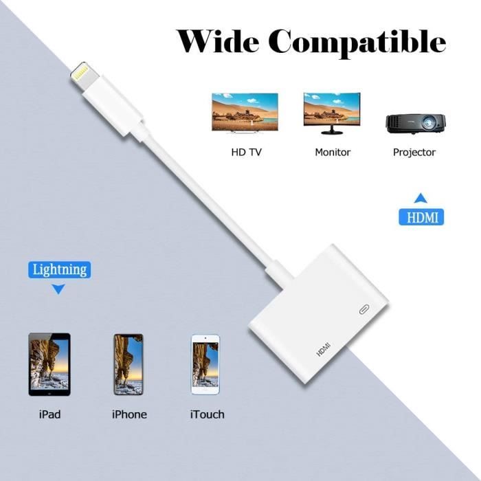 Câble HDMI pour appareils mobiles (iPhone, iPad, Android), câble  transmetteur vidéo/audio HDMI pour TV/Projecteur, Plug and Play au meilleur  prix