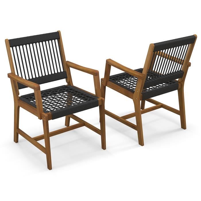 costway lot de 2 chaises fauteuil de jardin en bois d’acacia avec accoudoirs charge max.160kg pour terrasse, salle à manger et cour
