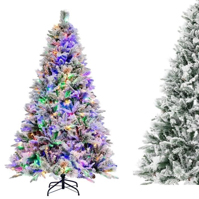 COSTWAY Sapin De Noël Artificiel 180cm Lumineux LED - 752 Branches Floquées & 250 Lumières Blanches Chaudes