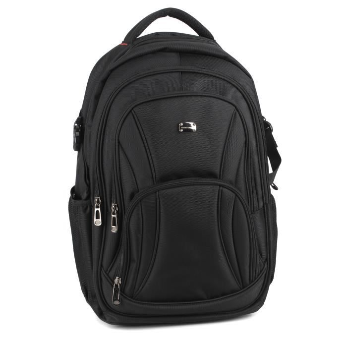 david jones - grand sac à dos ordinateur portable 17 - cartable multifonction en nylon - business cours lycée travail homme - noir