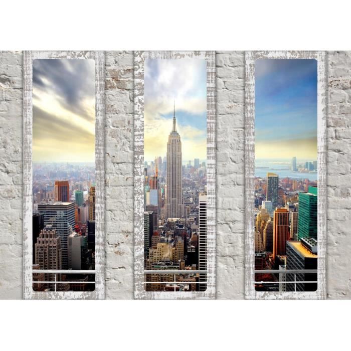 Runa Art Fototapete Fensterblick New York 352 X 250 Cm Vlies Tapeten XXL Moderne Wandtapete Wohnzimmer Schlafzimmer Schwarz Weiss 9152011c