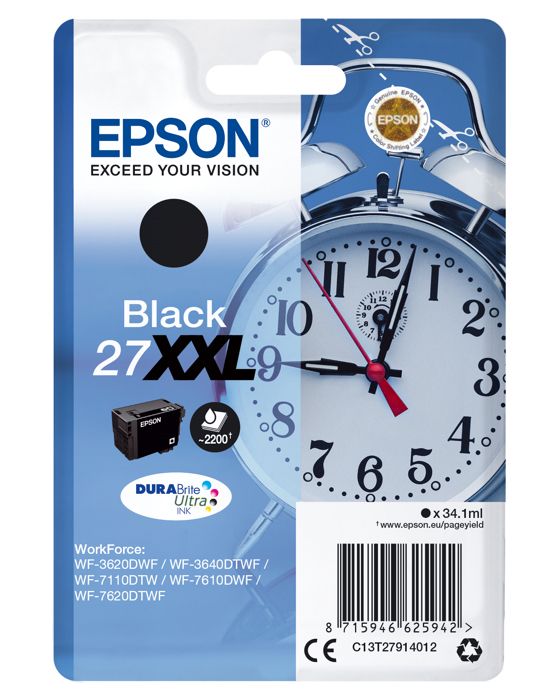 EPSON Cartouche d'encre 27 XXL noir - Réveil - Très Haute capacité 34.1ml (C13T27914022)