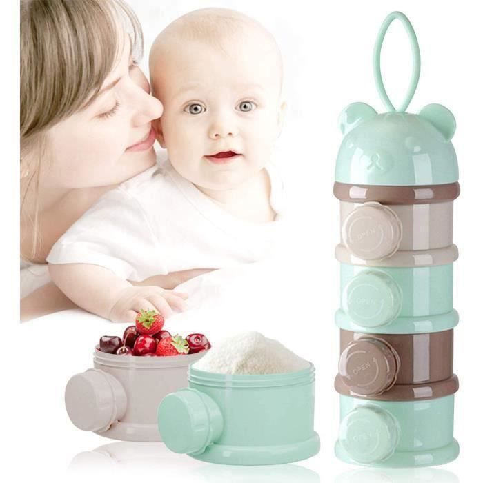 Doseuse à Lait En Poudre Bébé 4 Compartiments - Empilable, Séparable, Sans BPA, Rose, Avec Poignée