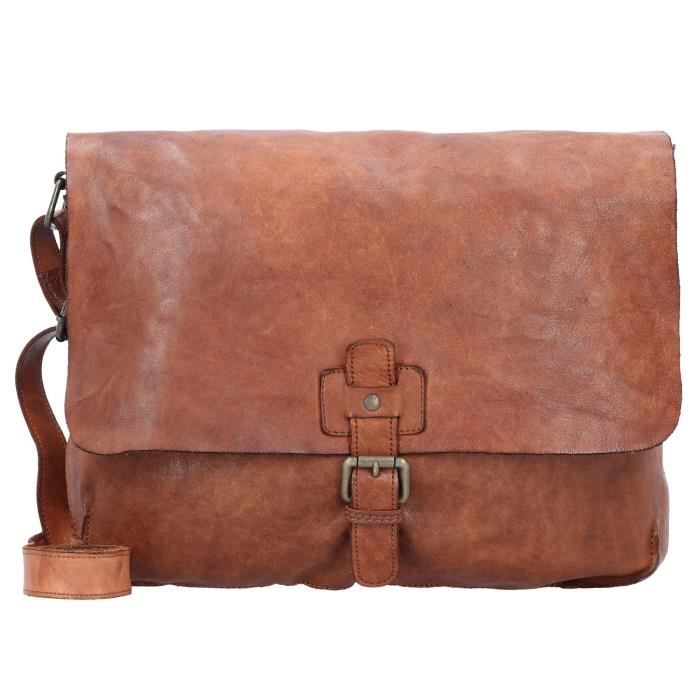 Sac bandoulière en cuir - HAROLDS - 35 cm - Marron cognac - Cartable - Format A4