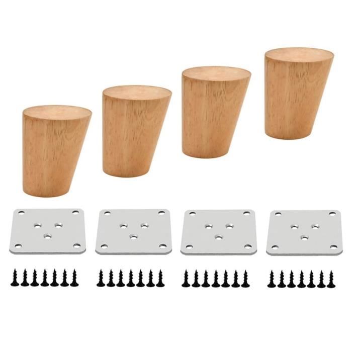 Pieds de meuble - Non spécifié - 4 pièces - Hévéa - 6 cm - Couleur bois