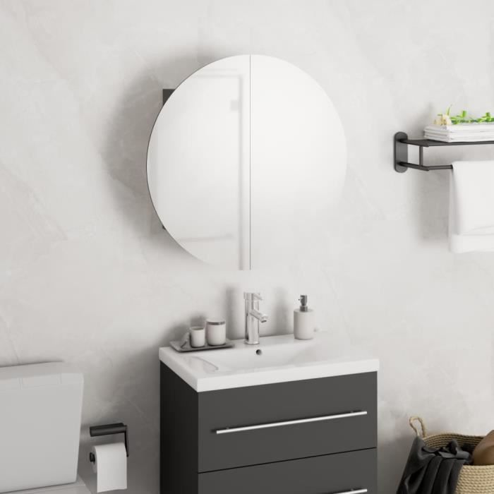 Armoire de salle de bain - KEENSO - KN005 - Miroir rond 60 cm - Éclairage LED - Gris 40x40x175 cm