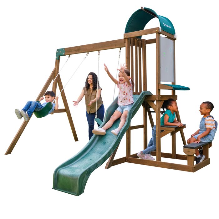 KIDKRAFT - Aire de jeux portique en bois avec toboggan et balançoires Wilderness Point