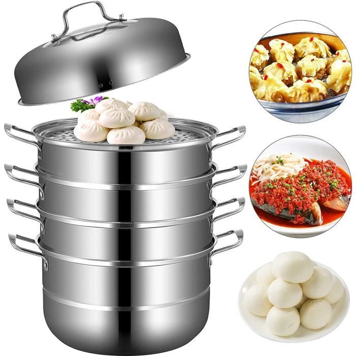 Panier Vapeur Légumes Insert Cuiseur Vapeur Inox 304 - Diamètre 21,6cm Avec Poignée Silicone Cuisson Vapeur Saine