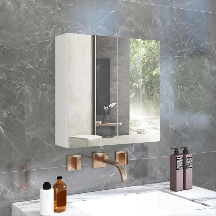 Armoire murale salle de bain avec Miroir, Armoire de Toilette , 45 x 13 x 45cm, Blanc - Mondeer