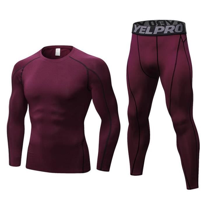 Lot De 2 Survêtements De Compression Homme RUMAOZIA - T-shirt + Legging Respirant - Pour Running, Gym, Sport