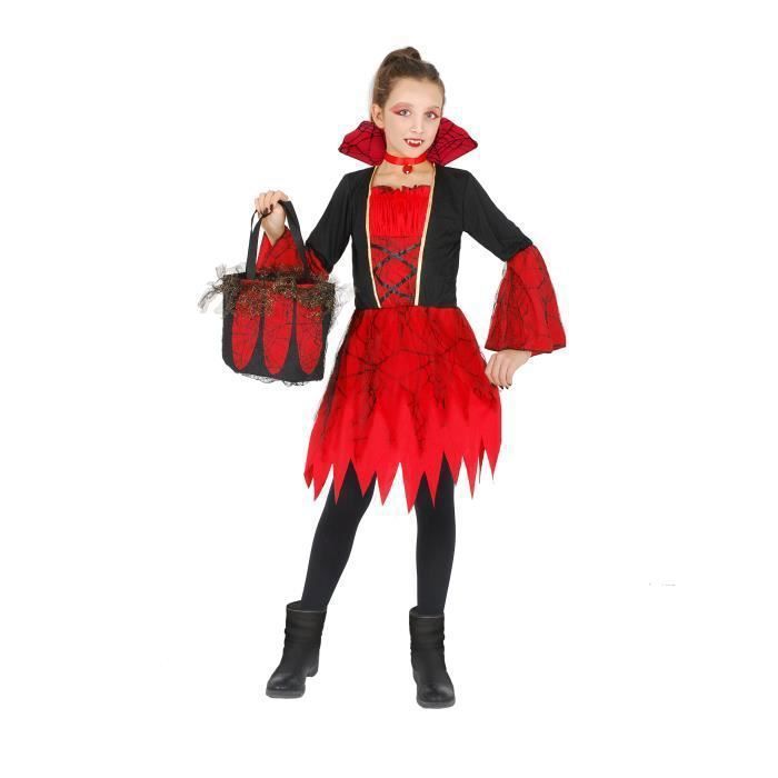 IWFREE Déguisement Vampire Fille Gothique - Robe Reine Vampire Avec Collier, Barrette Et Autocollants Pour Halloween