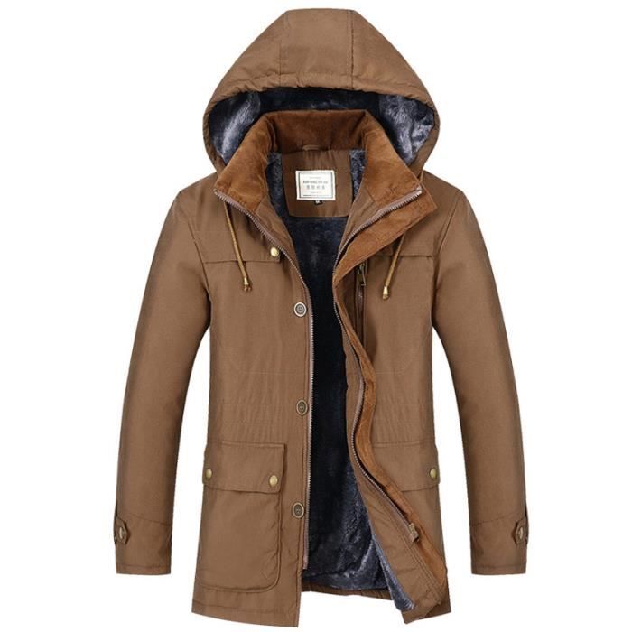 Manteau homme de Marque La mode coreenne tendance personnalite A capuche moyen long epais Nouveau manteau d hiver Vetement Masculin Marron Cdiscount Pret a Porter