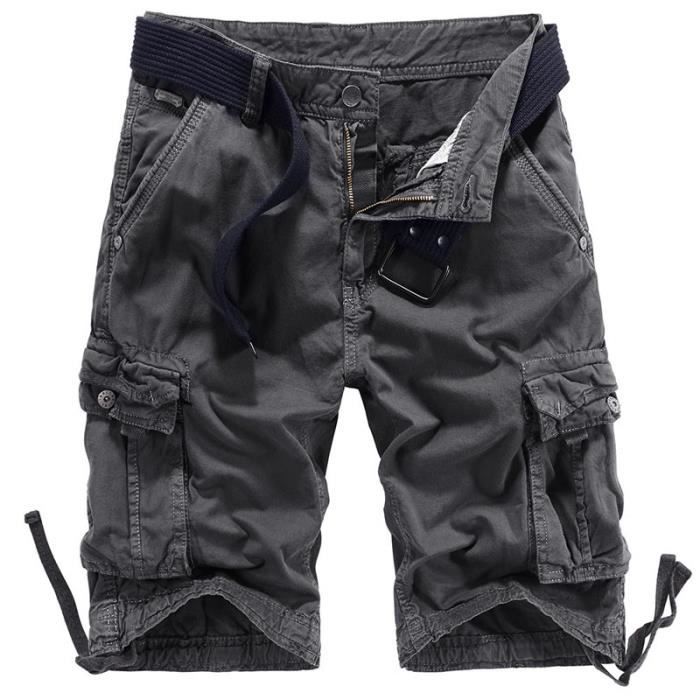 Multipoches Short Cargo Homme Coupe Droite En Coton Casual Bermuda Ete Motif Géométrique - Vert