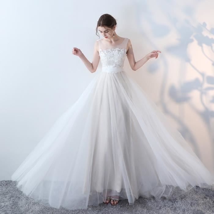 White S simple robes de mariage legeres 2020 nouvelle mariee francaise mince queue de pie sortie de la porte robes Voyage sen sy Bleu Cdiscount Pret a Porter