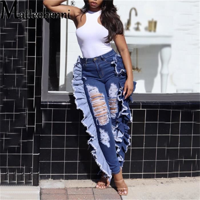 Jeans déchiré new arrivals taille haute femme