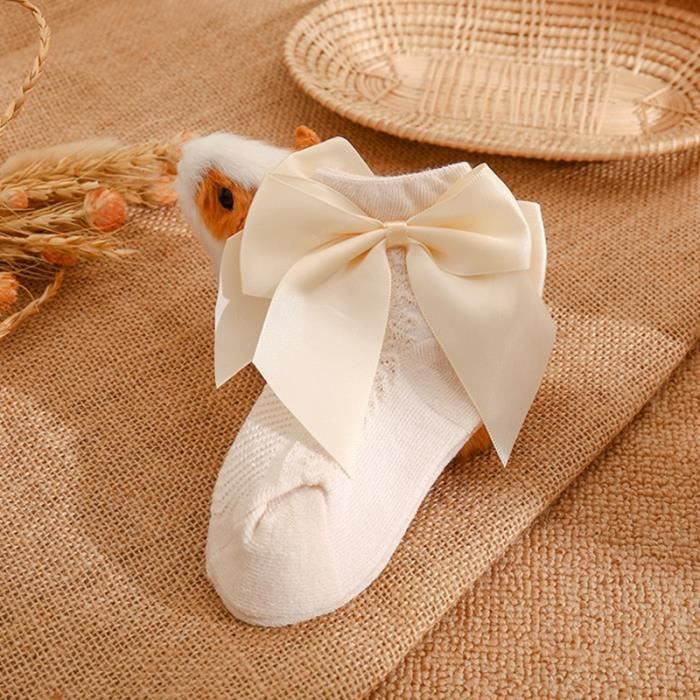 Chaussettes Chaussettes en maille avec n ud papillon pour bebe fille mignonnes en coton antiderapantes en dentelle Beige A5090 Blanc Cdiscount Pret a Porter