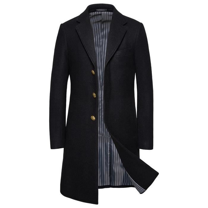 Homme Manteau Hiver Trench Coat Chaud Slim Fit Casual Long en Laine Caban Mode Classique,Noir