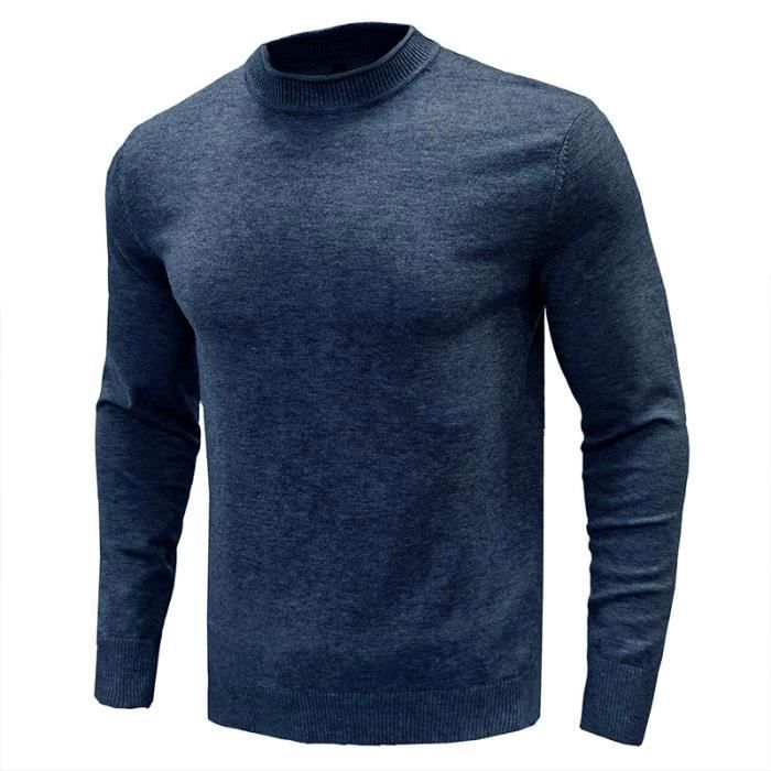 Pull Slim pour homme en tricot decontracte a col rond hiver doux et confortable FUNMOON Bleu Bleu Cdiscount Pret a Porter