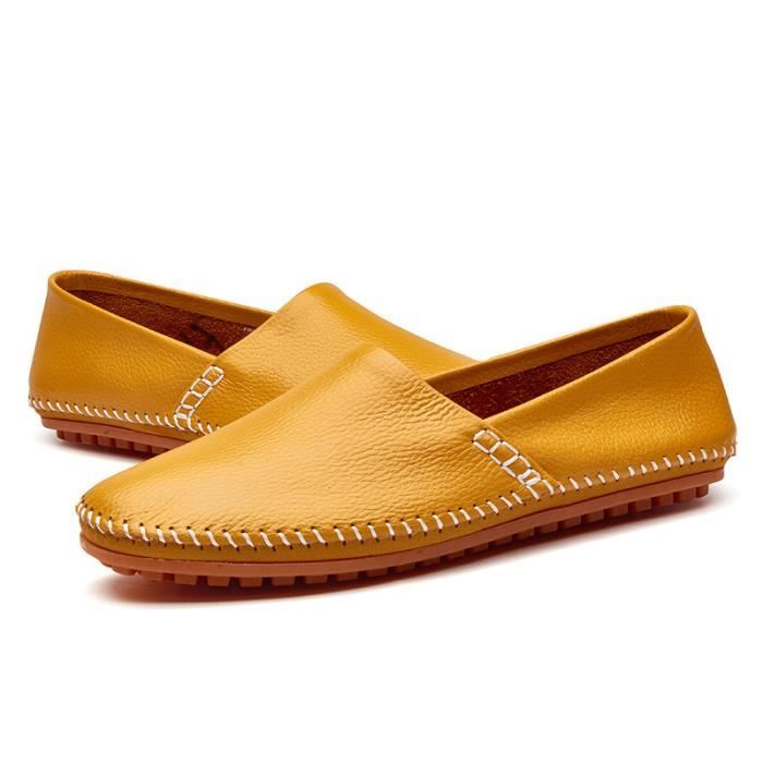 Mocassins Pour Hommes Blancs En Cuir - Taille UK 7.5 (EU 41.5), Style Décontracté à Enfiler