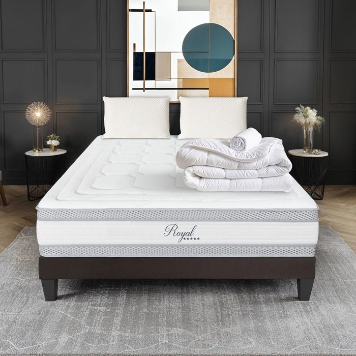 Pack Royal 5 Etoiles 90x190 cm Matelas Mousse + Sommier Bois + Accessoires Pack Royal 5 Etoiles 90x190 cm Matelas Mousse + Sommier Bois + Accessoires