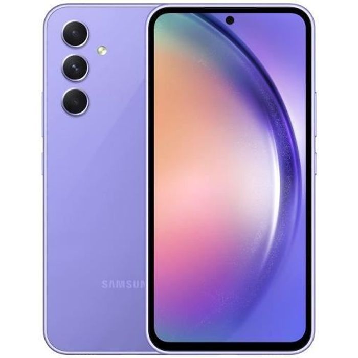 Smartphone Samsung A54 de couleur Violet clair avec écran 66 AMOLED 120 Hz Full HD+ 1080 x 2340 pixels 8 Go de RAM DDR4 + 256 Go