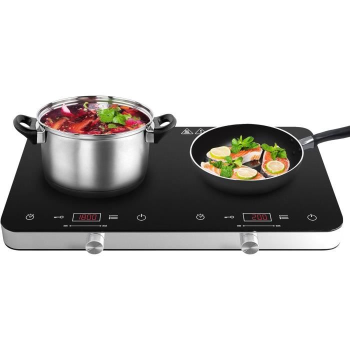 Plaque Induction Cuisine Pro Plaque à Induction AMZCHEF 3500W - Double Anneau, 9 Niveaux, Minuterie 3H Portable Cuisine