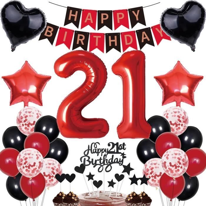 Kit Déco Gâteau 21 Ans – Topper Noir Et Or – 10 Pièces – Anniversaire Homme Ou Femme