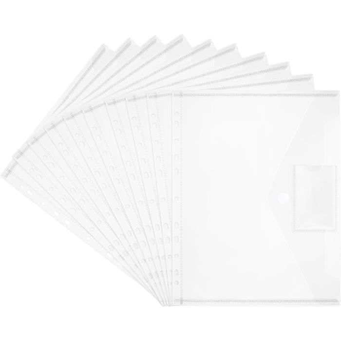 Pochettes Perforées en Plastique Transparent, Format A4, Étanches, avec  Fermeture à Bouton, pour Classeur à 11 Trous