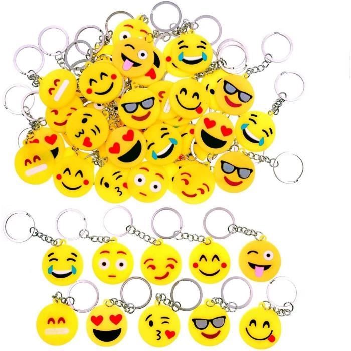 Porte-clés Emoji X100 - 10 Modèles Fun - Cadeau Fête Anniversaire Enfant - Caoutchouc Souple Et Métal