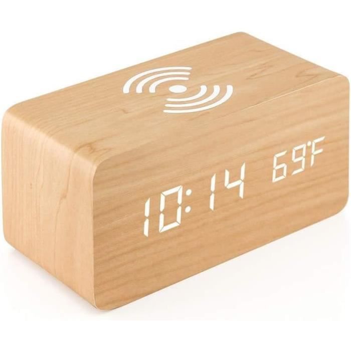 Plumeet Réveil Numérique En Bois 4'' - Alarme Répétition, Veilleuse Orange, Affichage Date Et Température