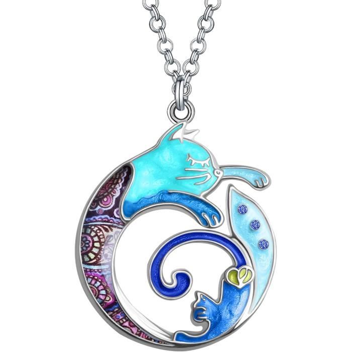Collier Pendentif Chat Noir En Porcelaine – Argenté, Porte-bonheur Spirituel, Animal