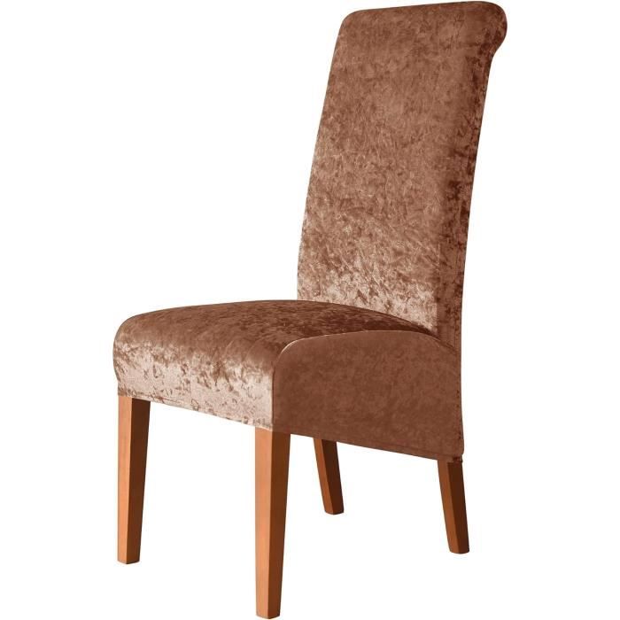 Lot de 2 housses de chaise de salle à manger en velours et peluche XL extensibles en élasthanne avec bande élastique pour salle à manger, mariage, cérémonie, banquet (rouge vin