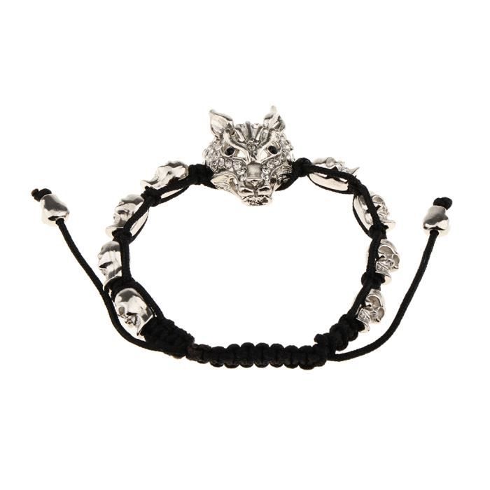 Bracelet Homme Noir Motif Loup - Neuf Avec étiquettes - Style Masculin Robuste Et Naturel